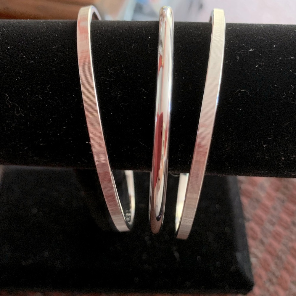 Three Vintage Silver Monet Bangles - All Signed - image 1